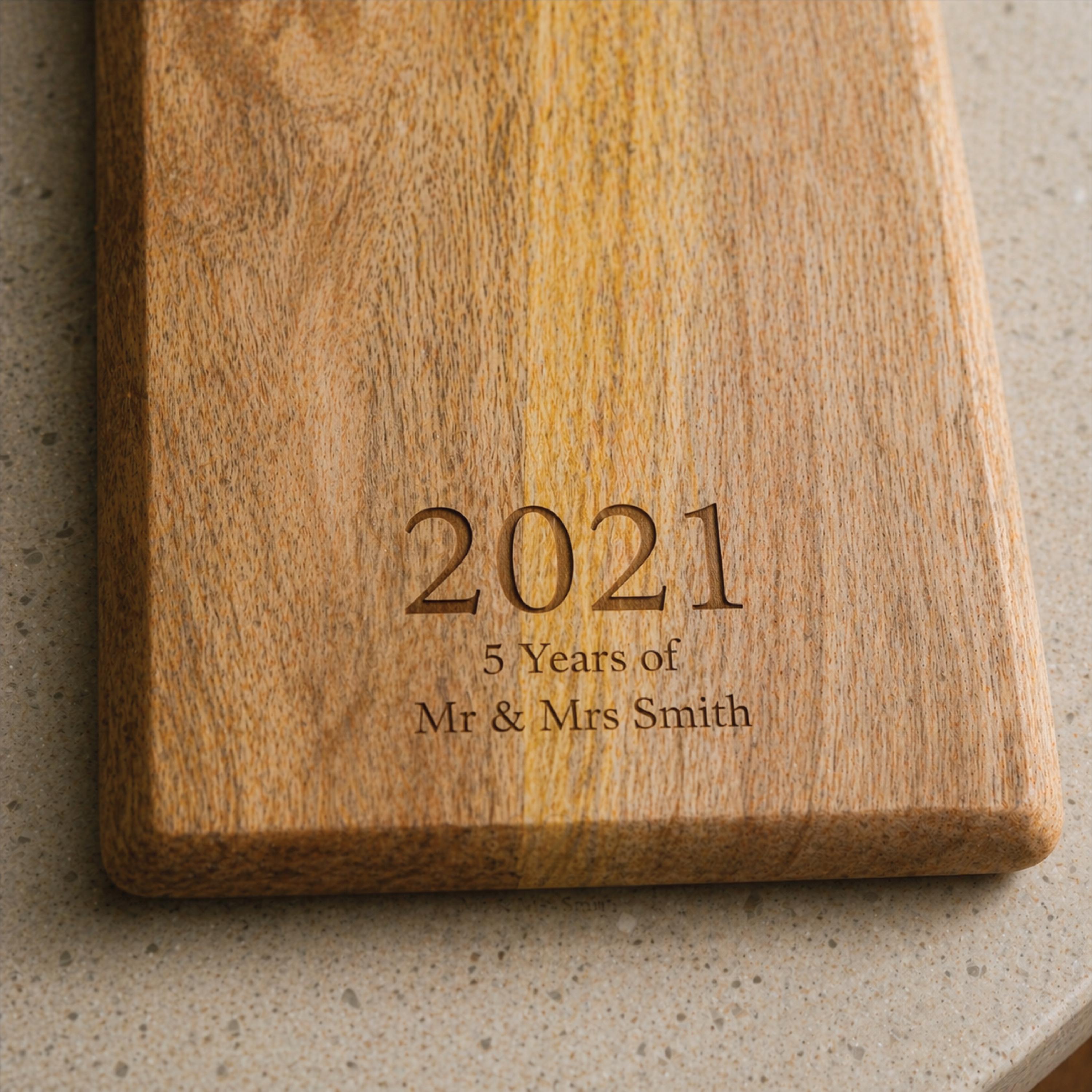 Extra Long Personalised 5th Anniversary Wooden Mango Serving Board