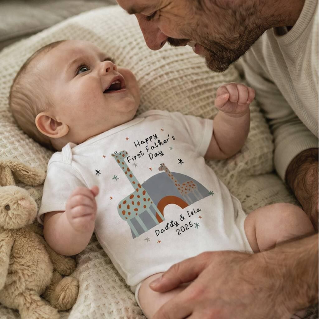Personalised Giraffe First Father's Day Baby Vest