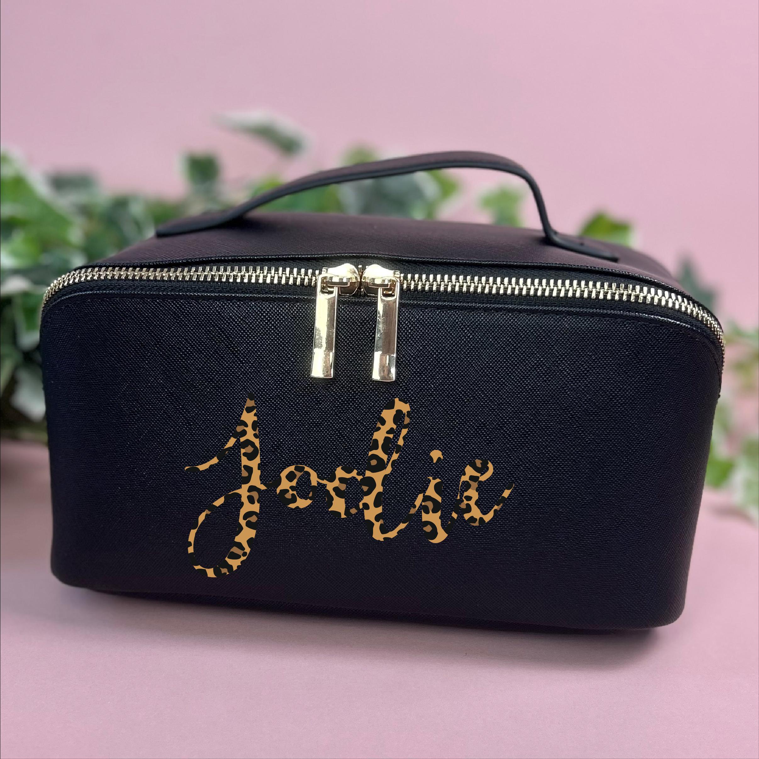 Personalised Leopard Print Open Flat Washbag
