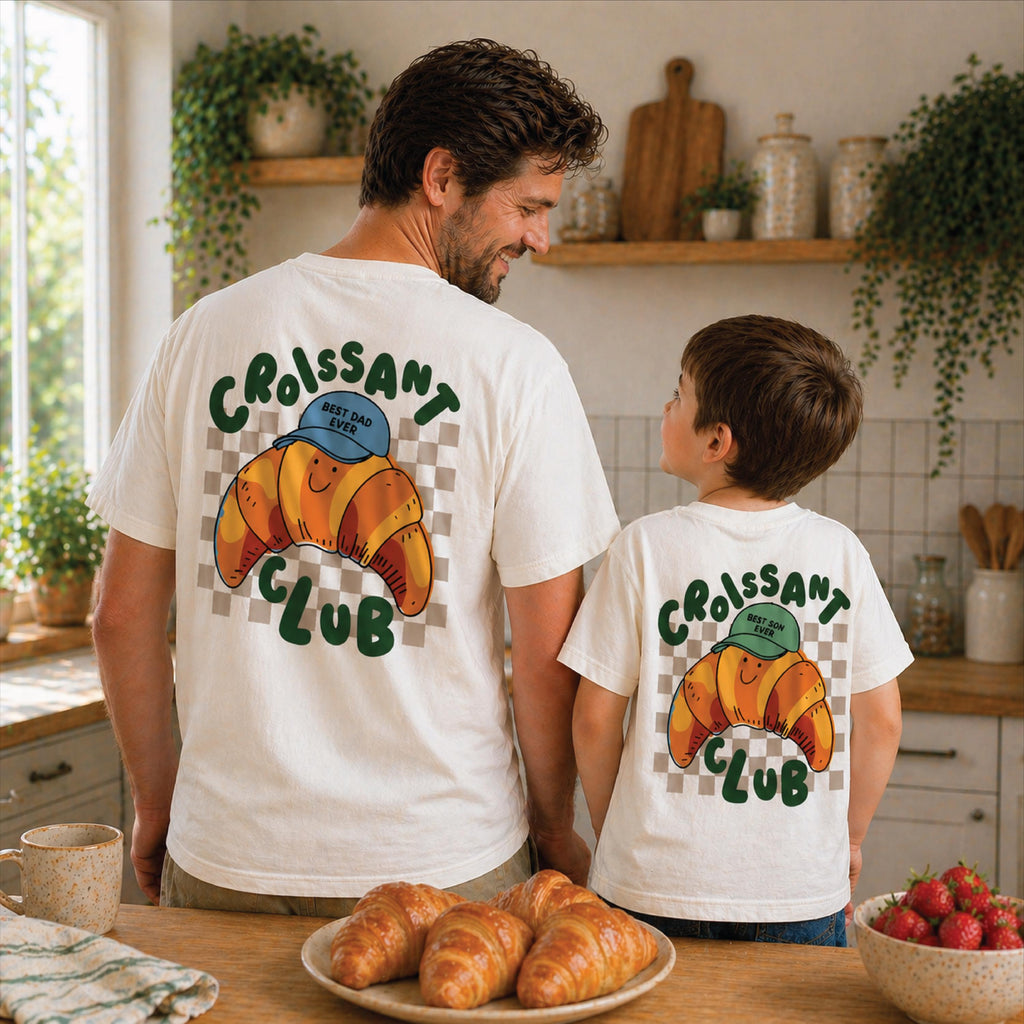 Personalised Daddy And Me Croissant Club T Shirts