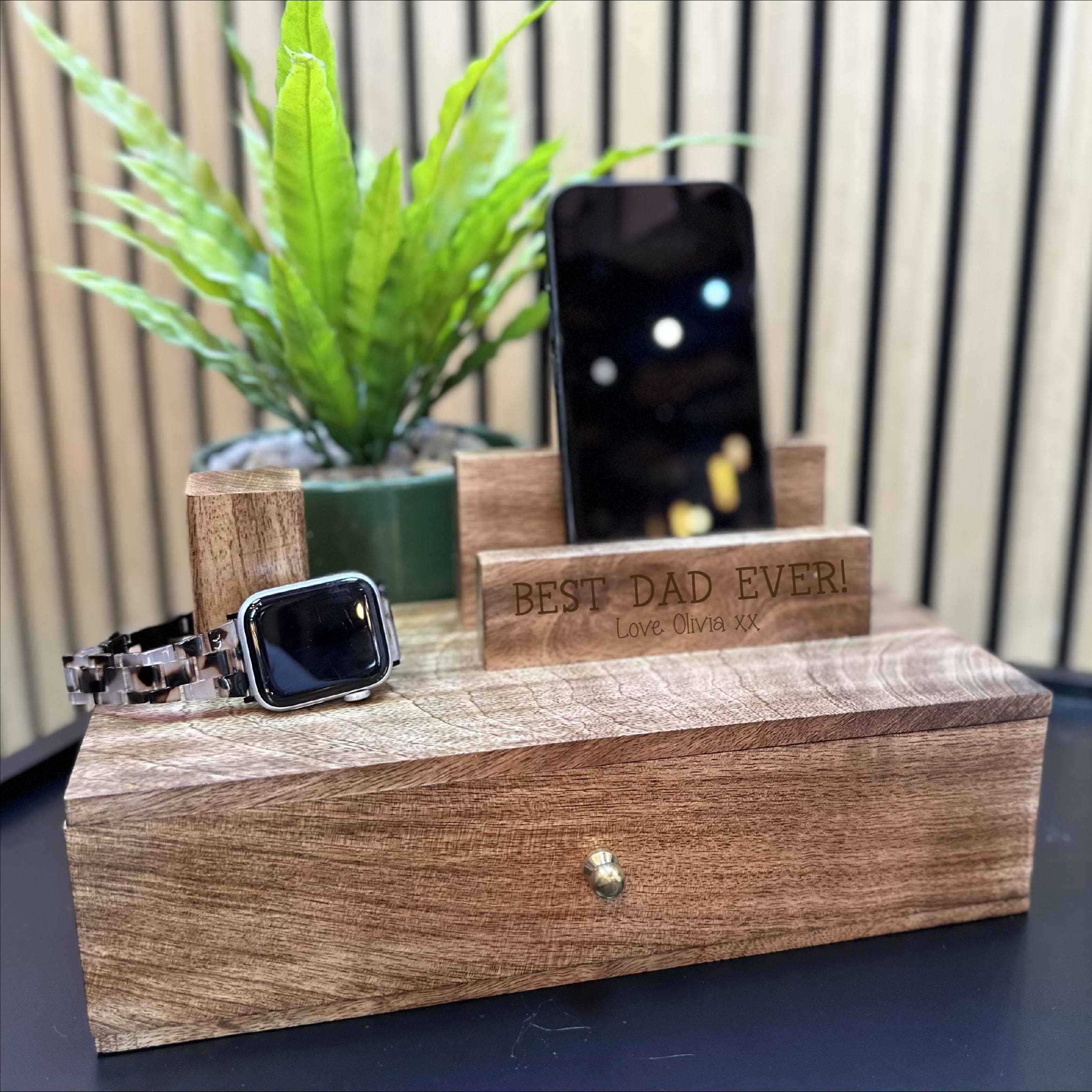 Personalised Best Dad Ever Tech Stand With Drawer