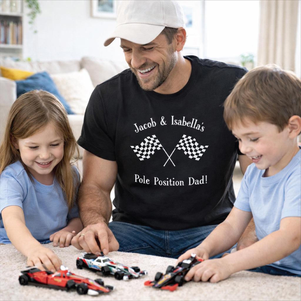 Personalised Checkered Flag Pole Position Car Dad T Shirt