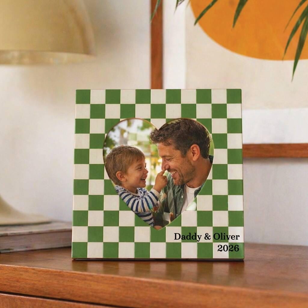 Heart Shaped Checkerboard Personalised Father's Day Photo Frame