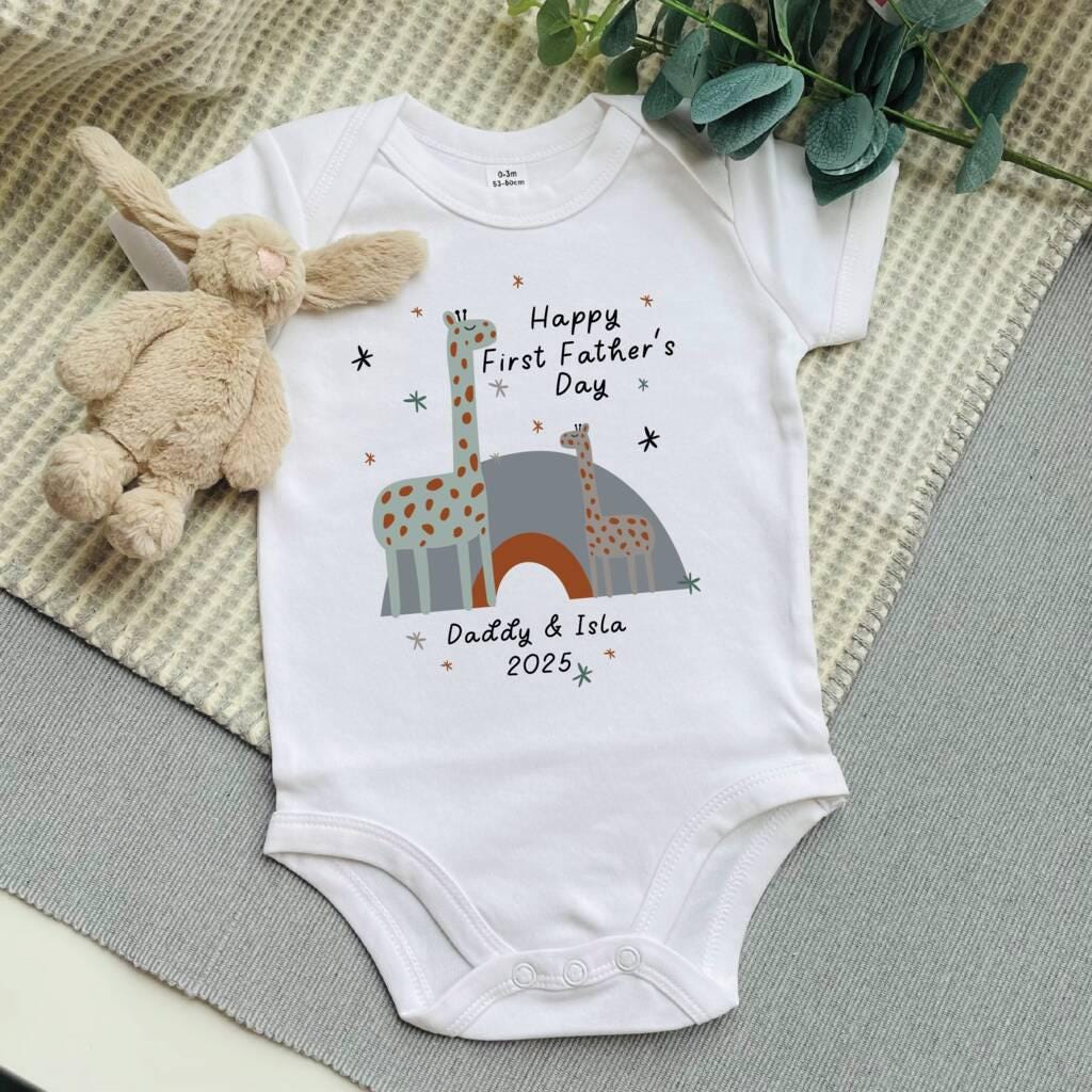 Personalised Giraffe First Father's Day Baby Vest
