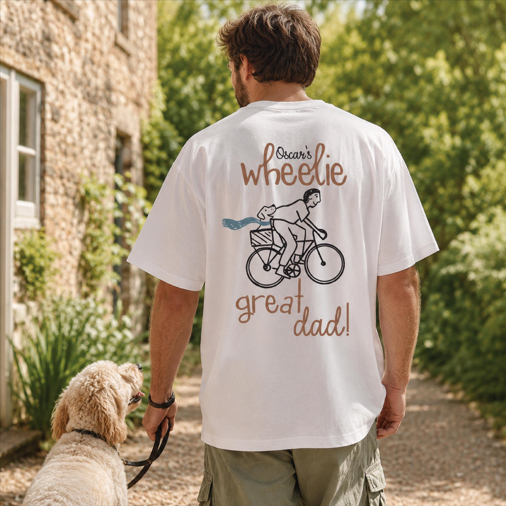 Personalised Wheelie Great Dad T Shirt With Dog