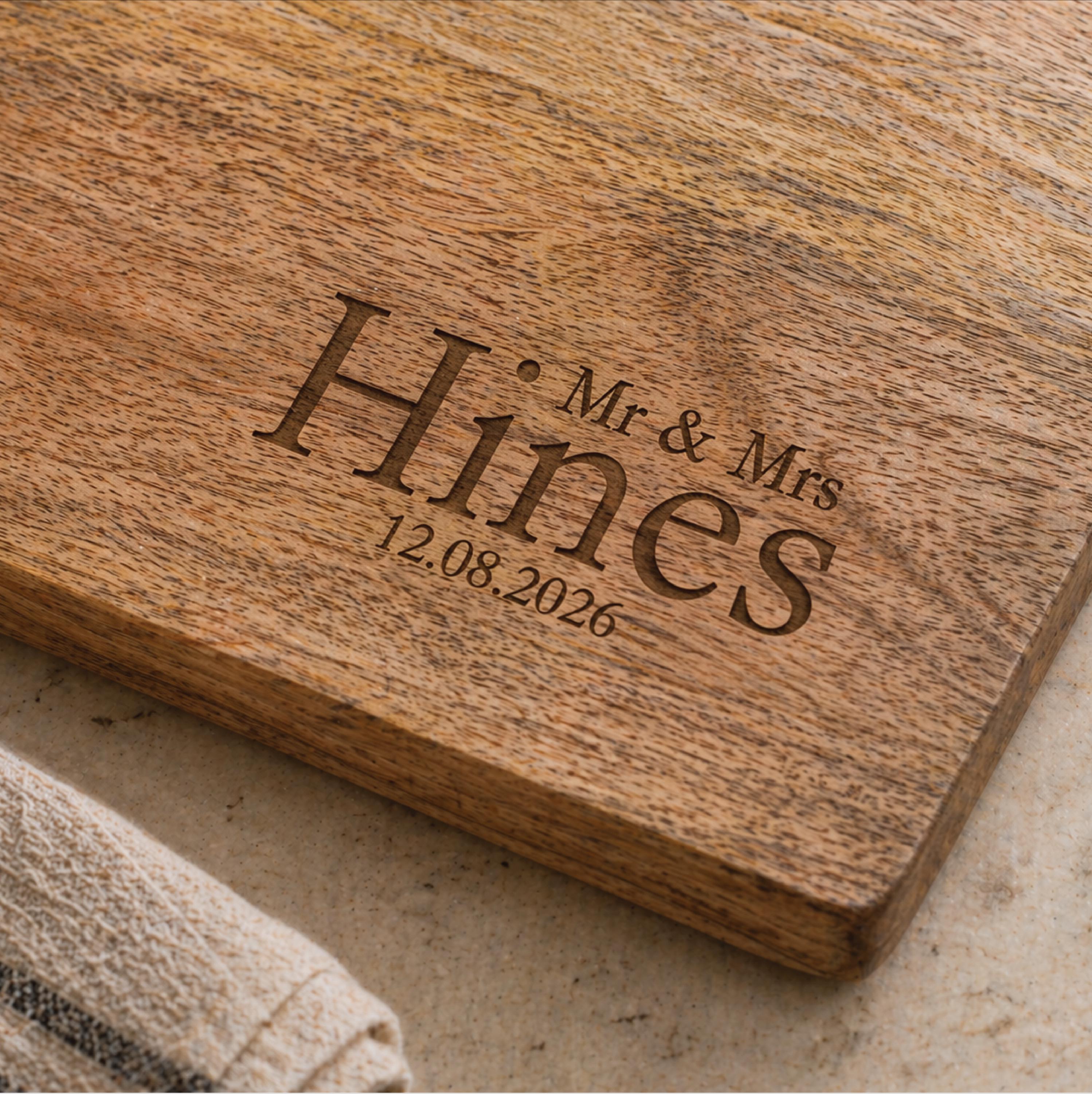 Personalised Long Wedding Mango Serving Board