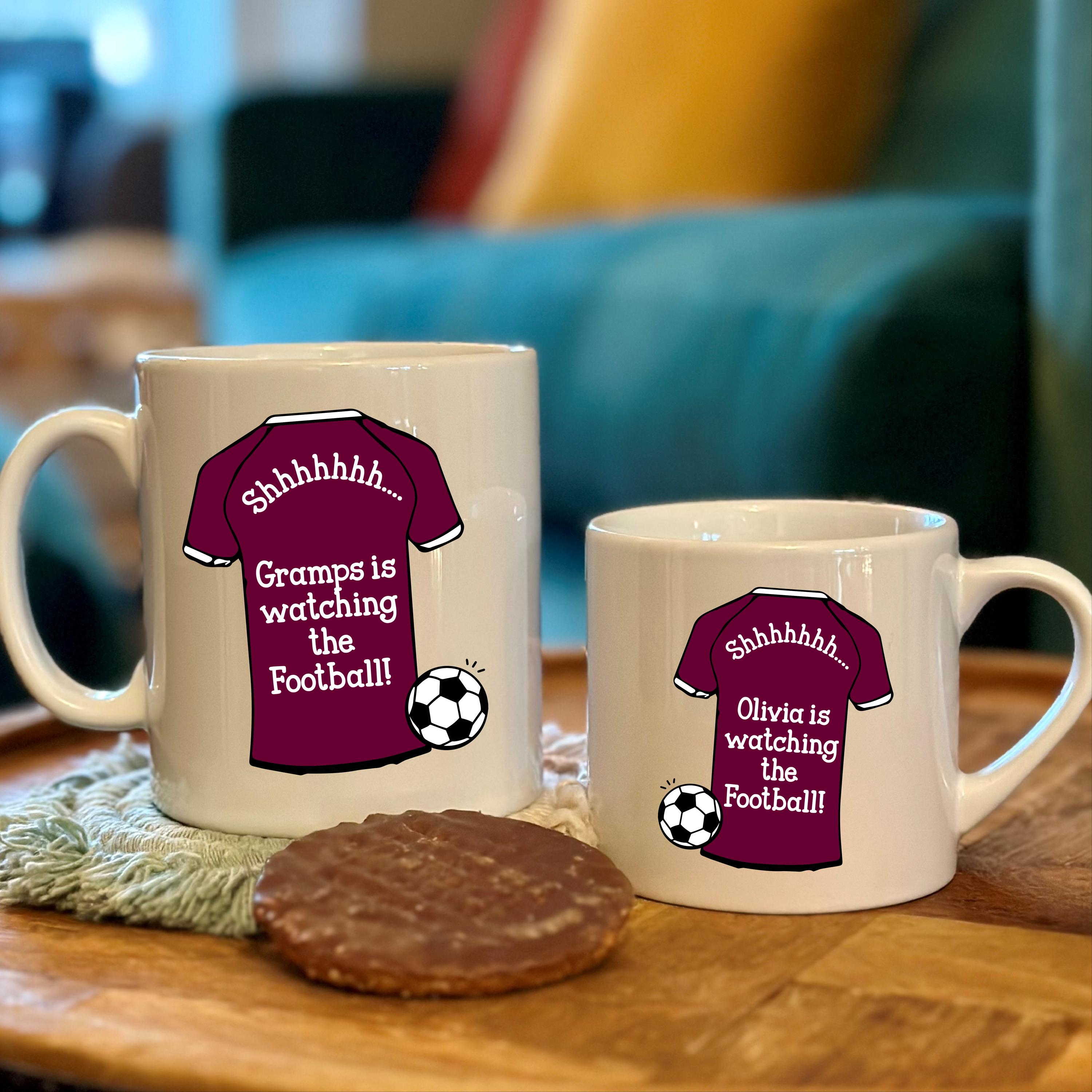 Personalised Daddy And Me Watching Football Mugs