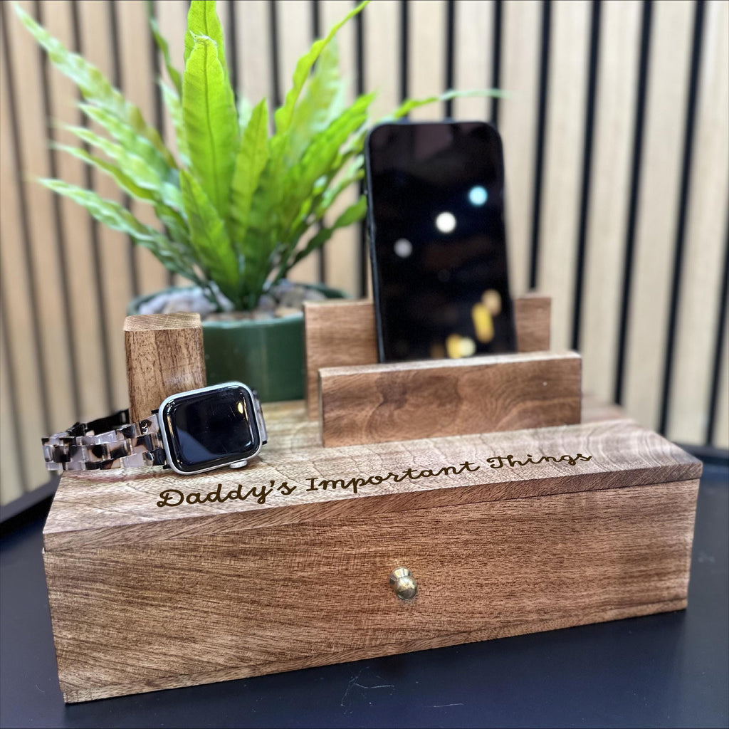 Personalised Important Things Watch And Tech Stand With Drawer