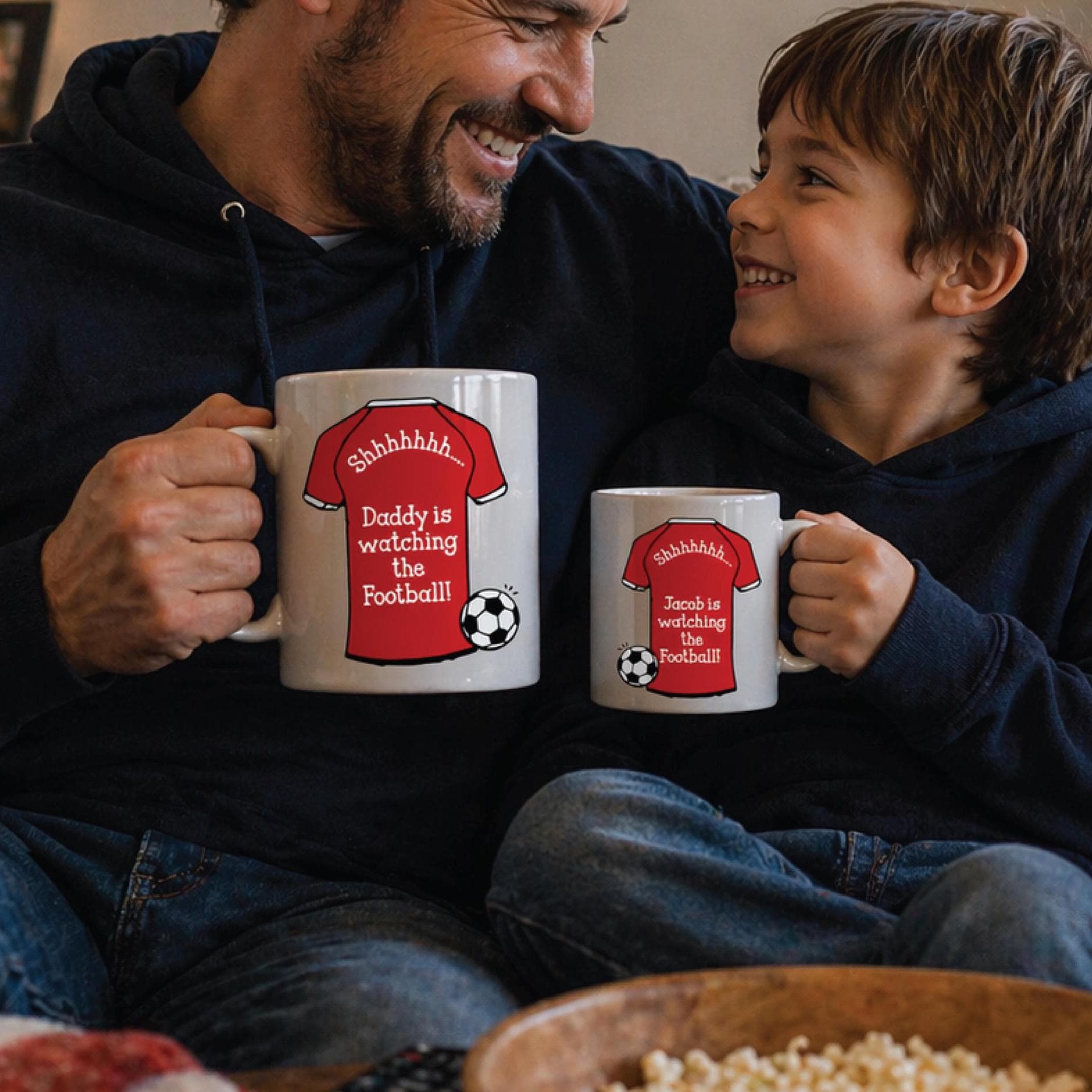 Personalised Daddy And Me Watching Football Mugs