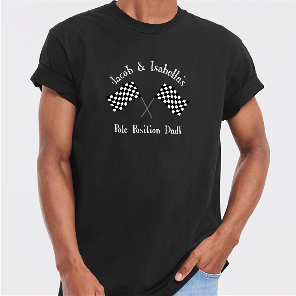 Personalised Checkered Flag Pole Position Car Dad T Shirt