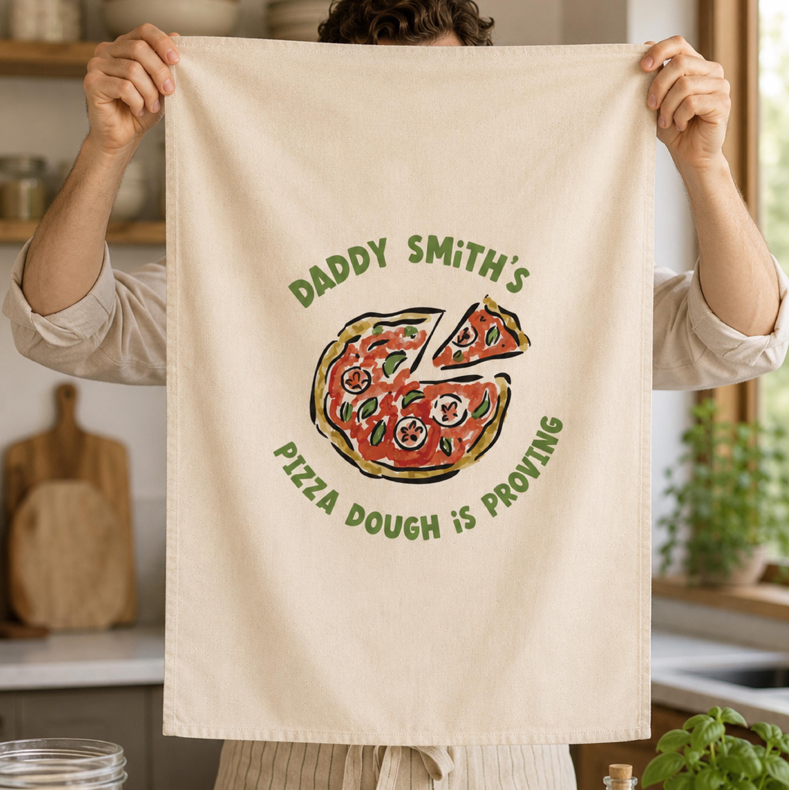 Personalised Pizza Dough Proving Tea Towel