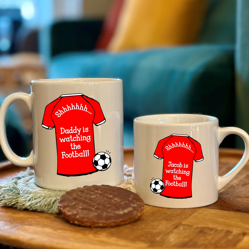 Personalised Daddy And Me Watching Football Mugs