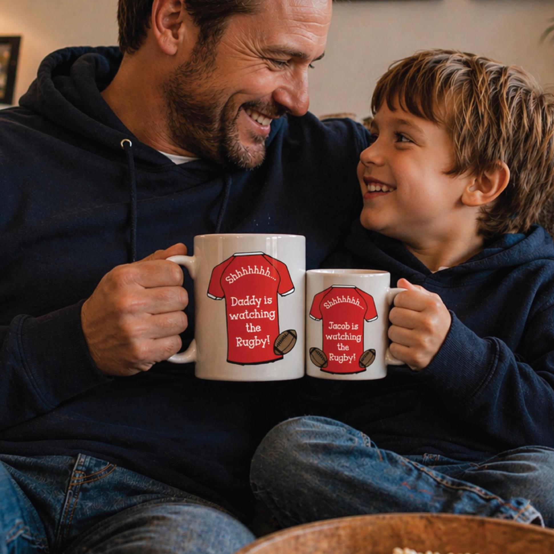 Daddy And Me Watching Rugby Mugs