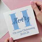 Personalised Giant Initial Christening Card In Blue