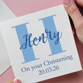 Personalised Giant Initial Christening Card In Blue