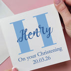 Personalised Giant Initial Christening Card In Blue
