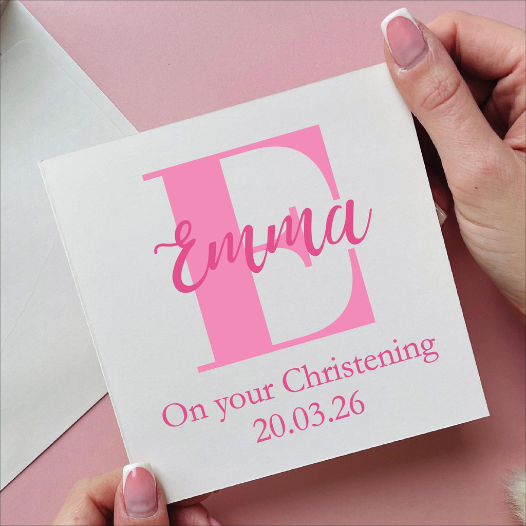 Personalised Giant Initial Christening Card In Pink