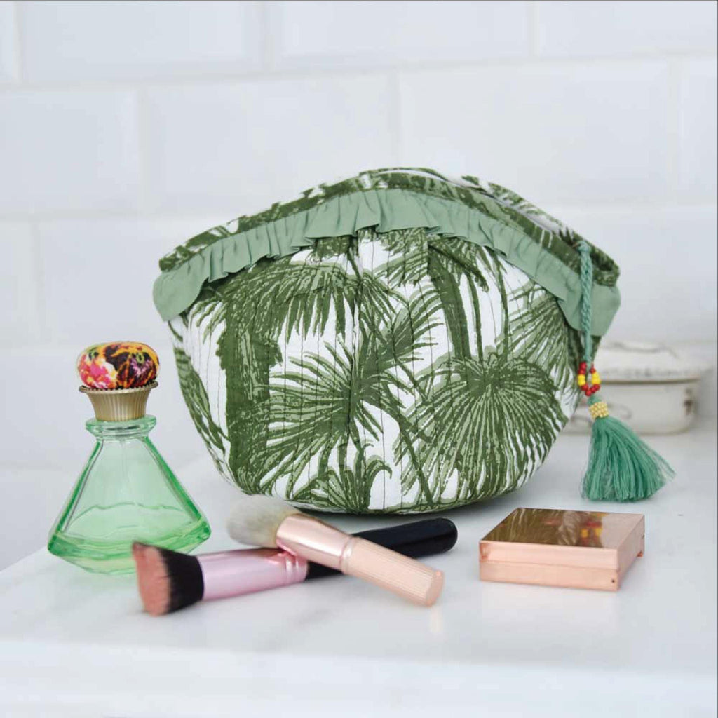 Personalised Green Tropical Dome Quilted Make Up Bag For Her