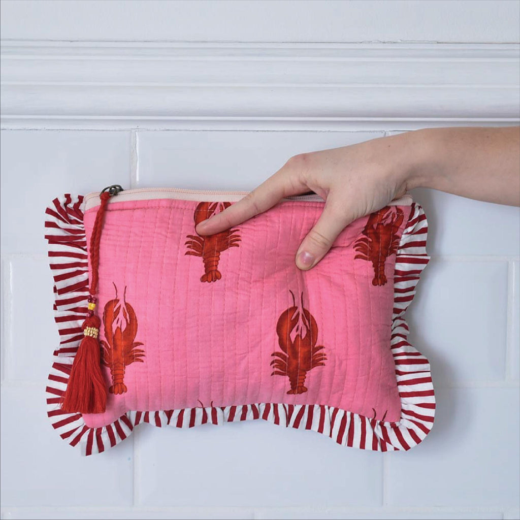 Personalised Lobster And Stripe Quilted Washbag