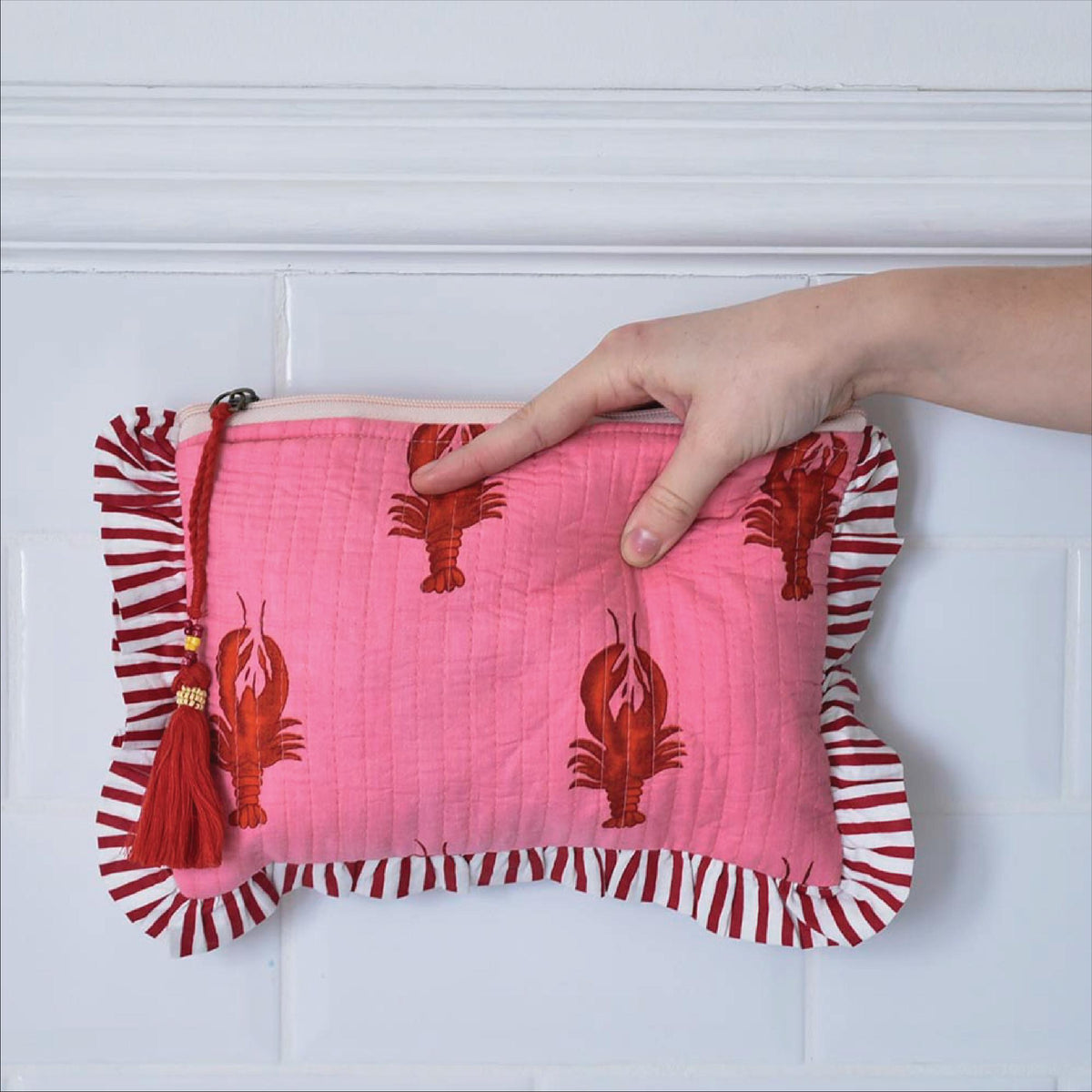 Personalised Lobster And Stripe Quilted Washbag