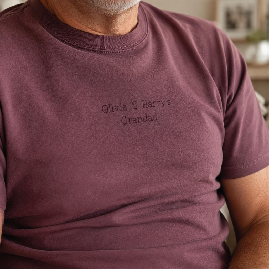 Vintage Style Embroidered Grandad T Shirt