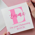 Personalised Giant Initial Christening Card In Pink