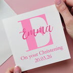 Personalised Giant Initial Christening Card In Pink