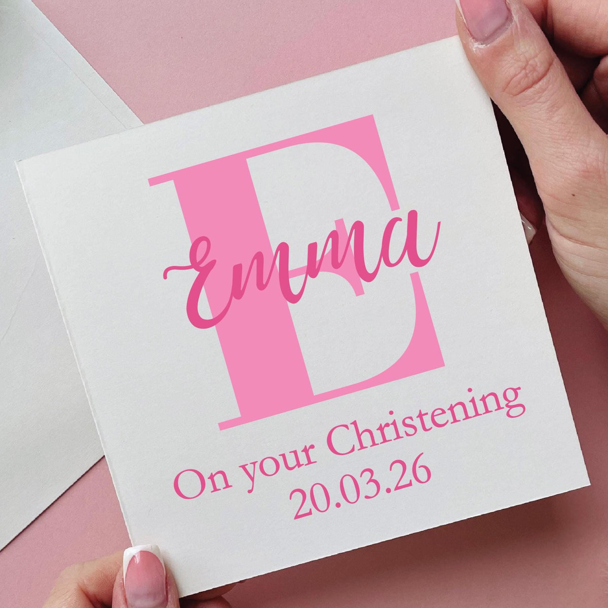 Personalised Giant Initial Christening Card In Pink