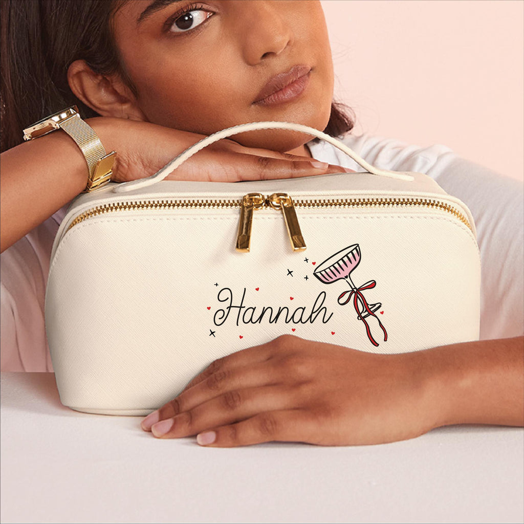 Personalised Open Flat Washbag With Champagne Coupe