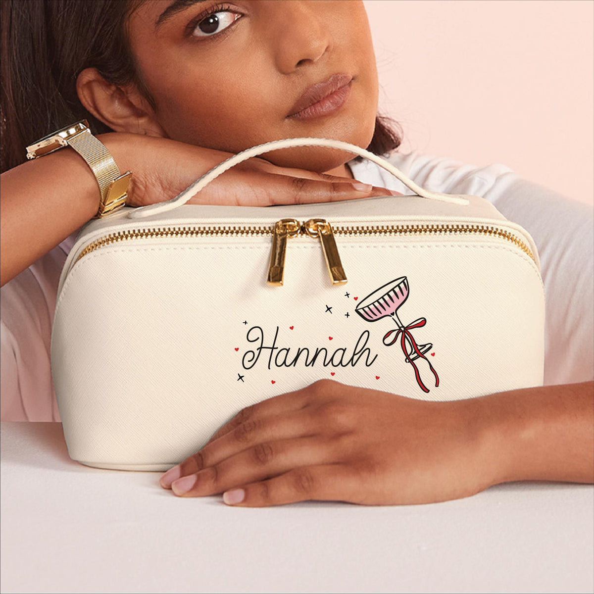 Personalised Open Flat Washbag With Champagne Coupe