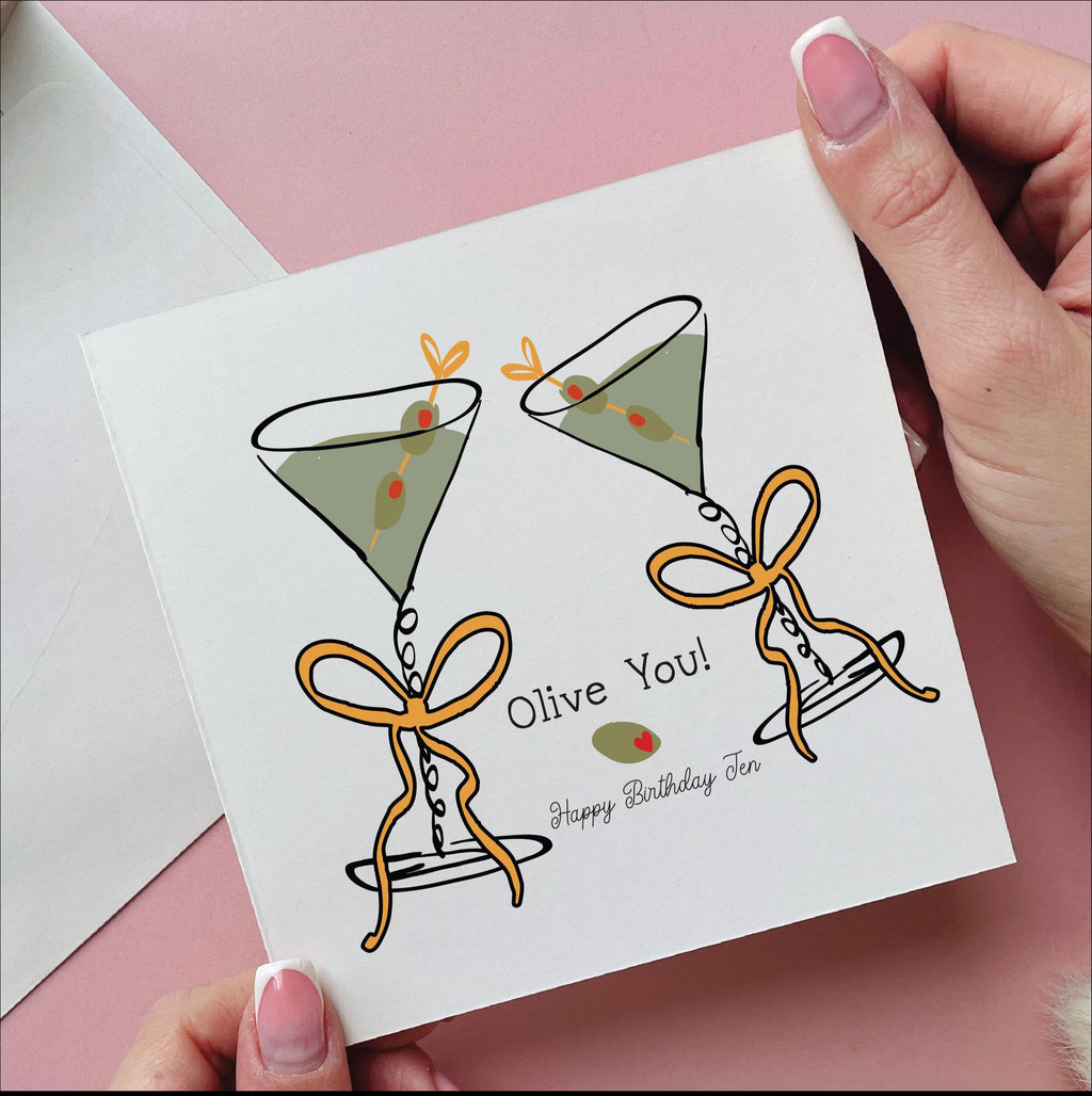 Personalised Olive You Martini Bow Card