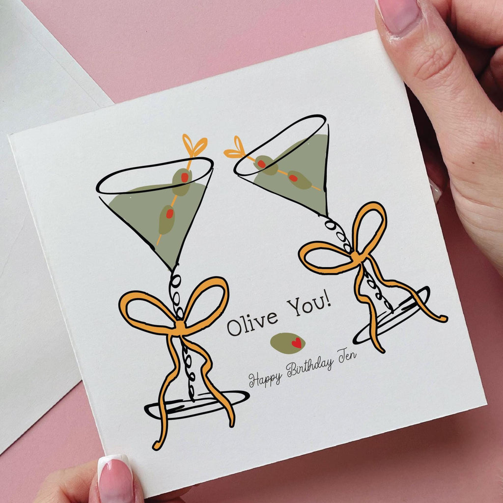 Personalised Olive You Martini Bow Card