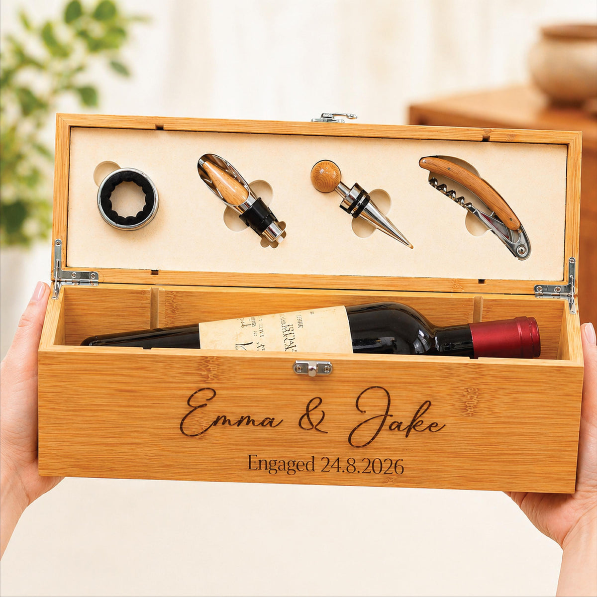Personalised Couple's Name's Engaged Wine Bottle Gift Set
