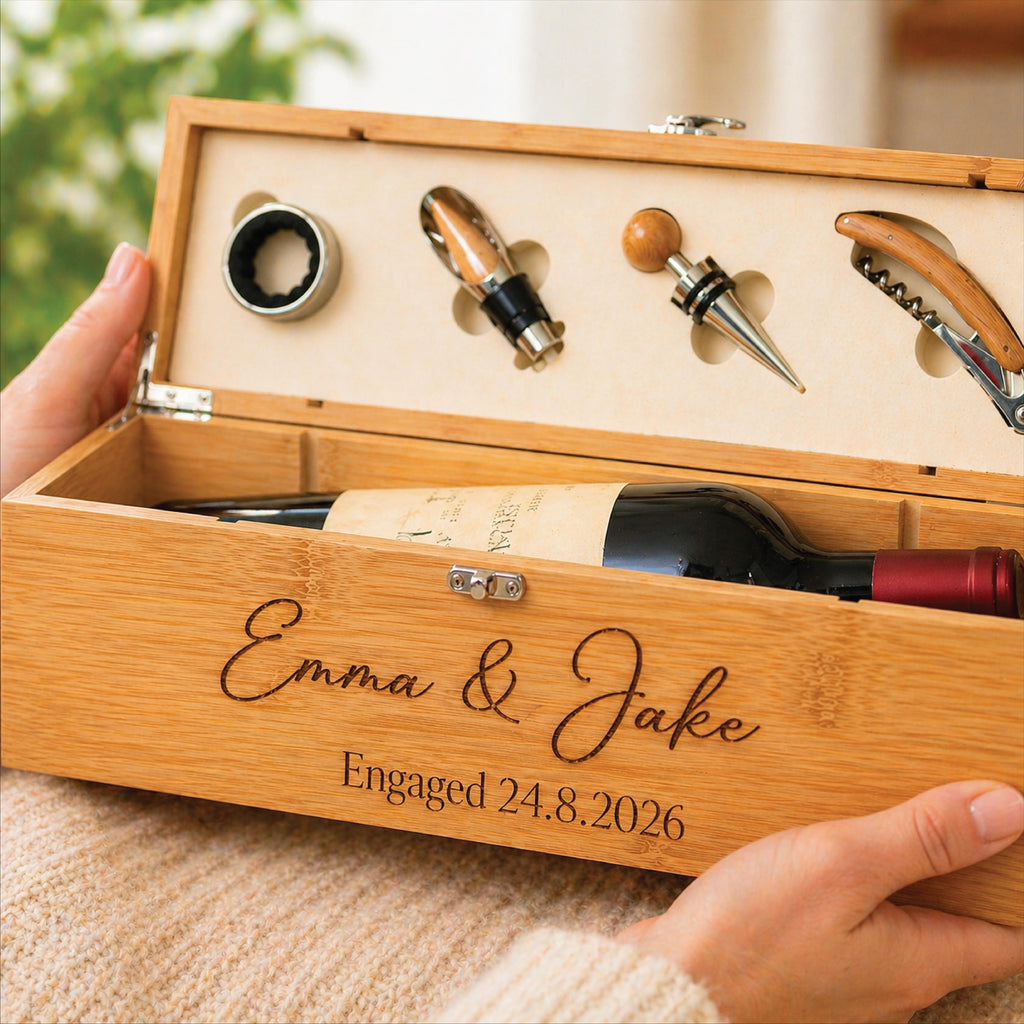 Personalised Couple's Name's Engaged Wine Bottle Gift Set