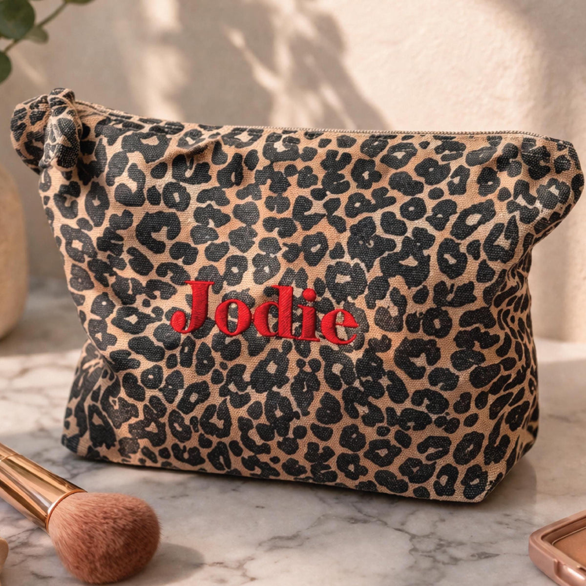 Personalised Embroidered Leopard Make Up Bag