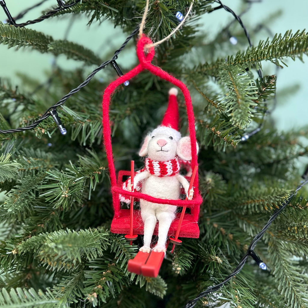 Personalised Mouse In Ski Lift Christmas Bauble