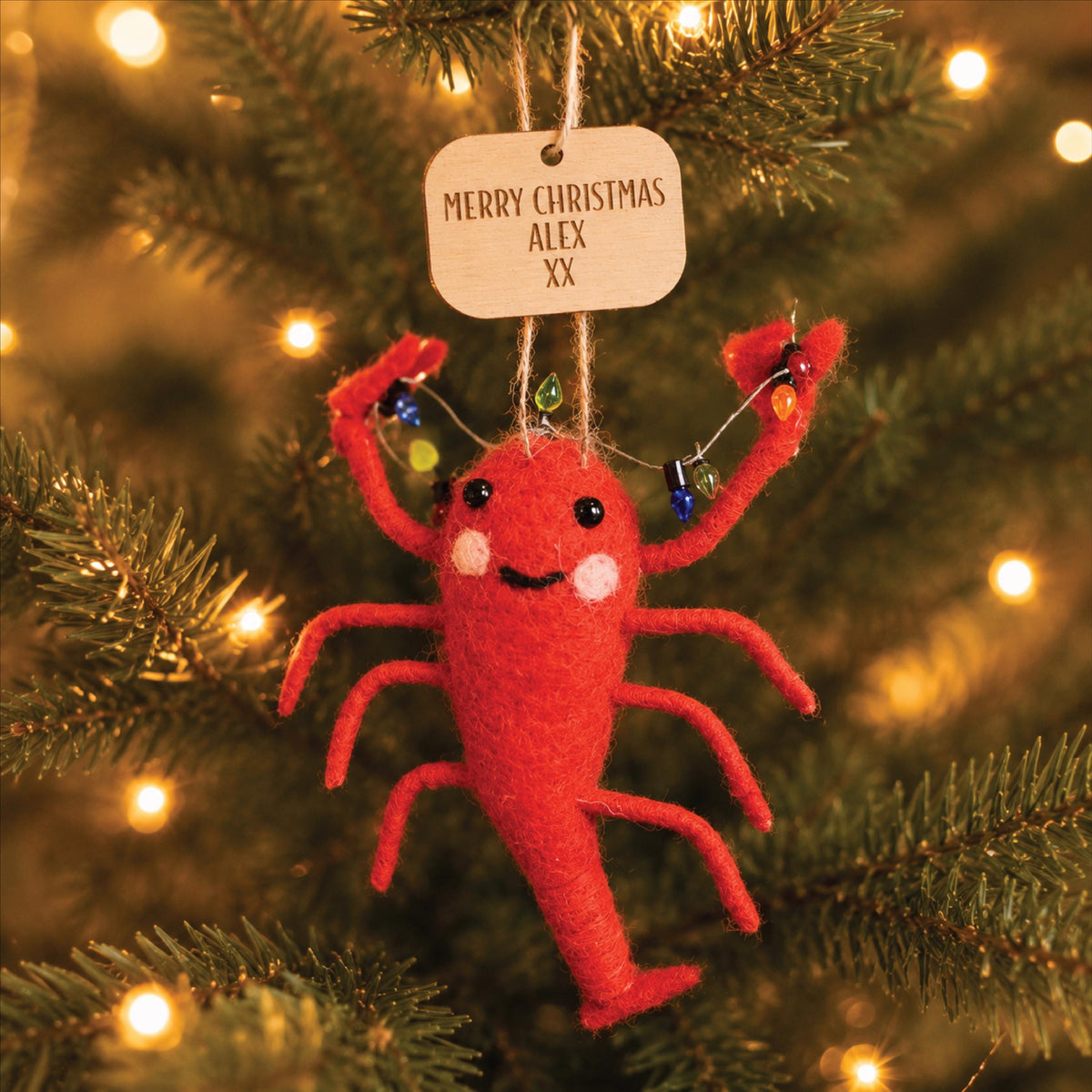 Personalised Lobster With Christmas Lights Bauble