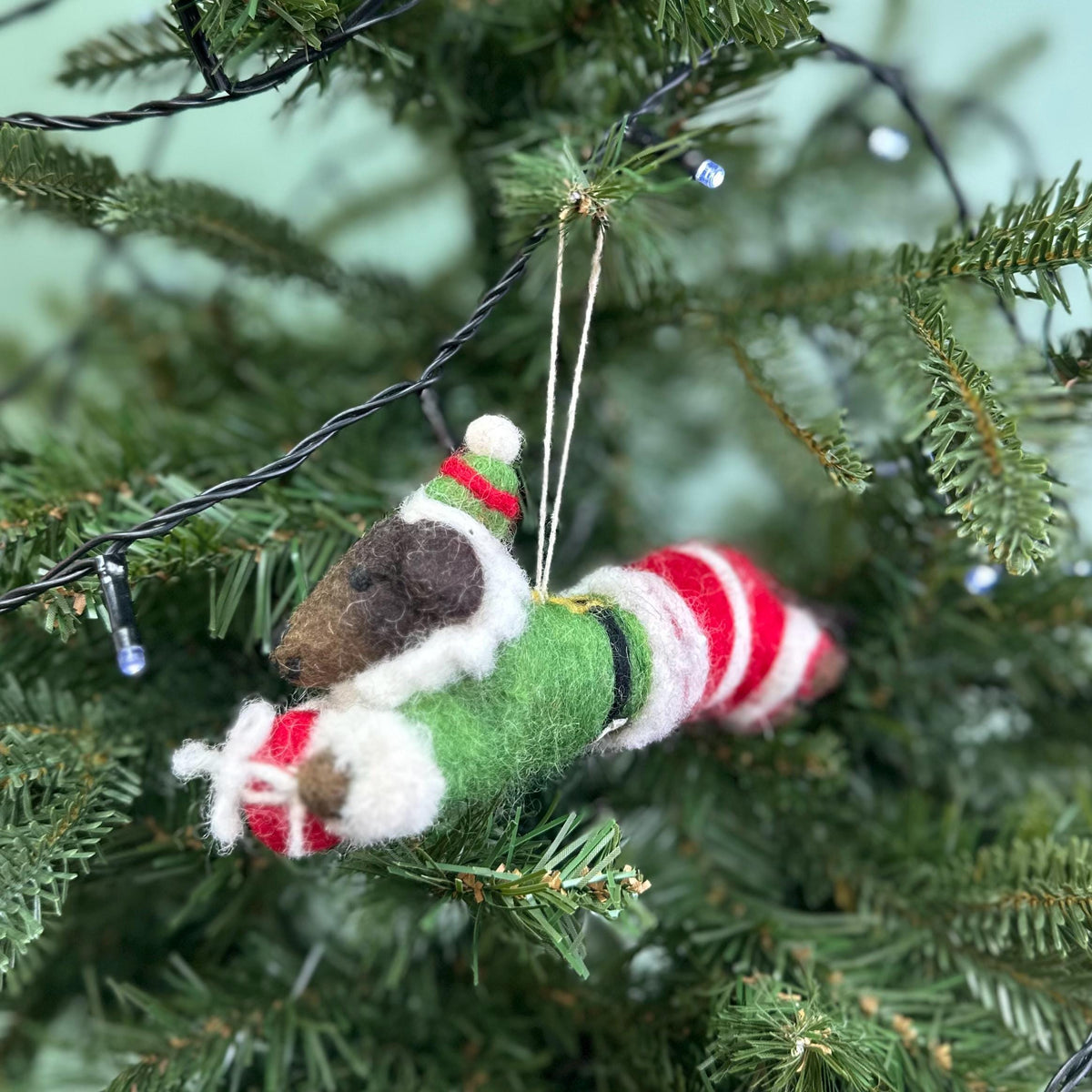 Personalised Sausage Dog Elf Bauble