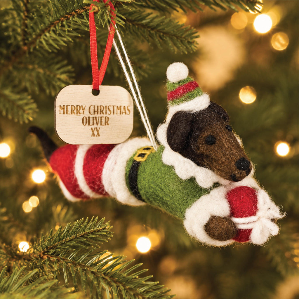 Personalised Sausage Dog Elf Bauble