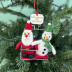 Personalised Santa And Snowman In Ski Lift Bauble