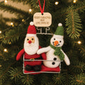 Personalised Santa And Snowman In Ski Lift Bauble