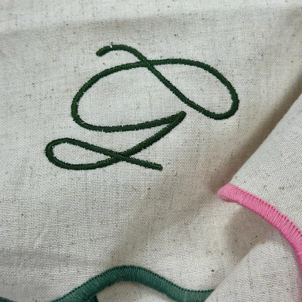 Embroidered Set Of Four Script Initial Scalloped Edge Napkins