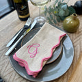 Embroidered Set Of Four Script Initial Scalloped Edge Napkins