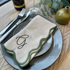 Embroidered Set Of Four Script Initial Scalloped Edge Napkins