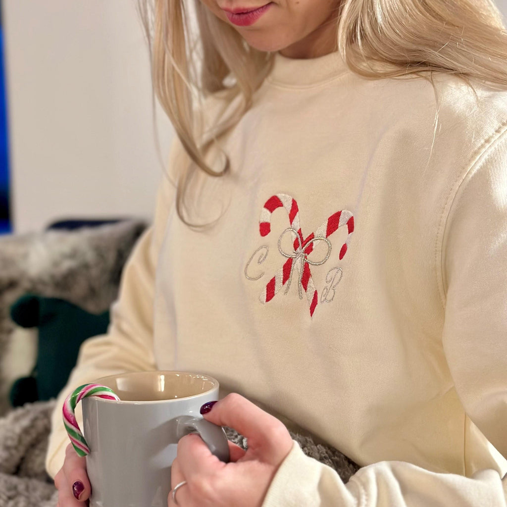 Embroidered Candy Cane Initial Christmas Jumper