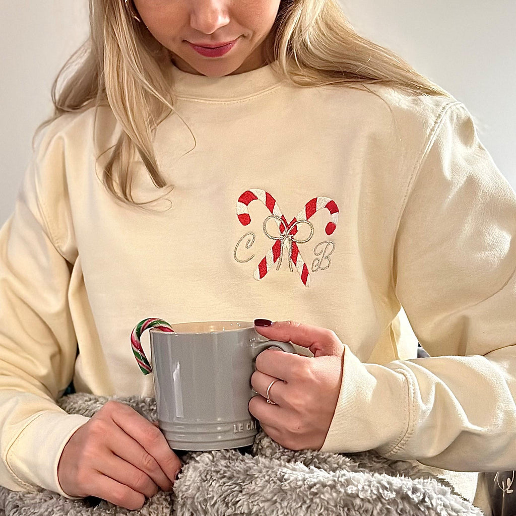 Embroidered Candy Cane Initial Christmas Jumper