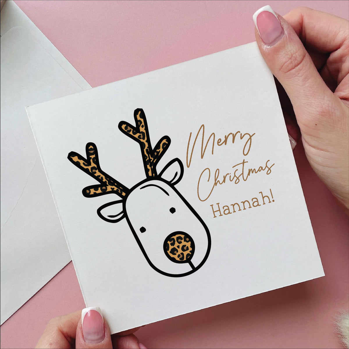 Personalised Leopard Print Rudolph Christmas Card