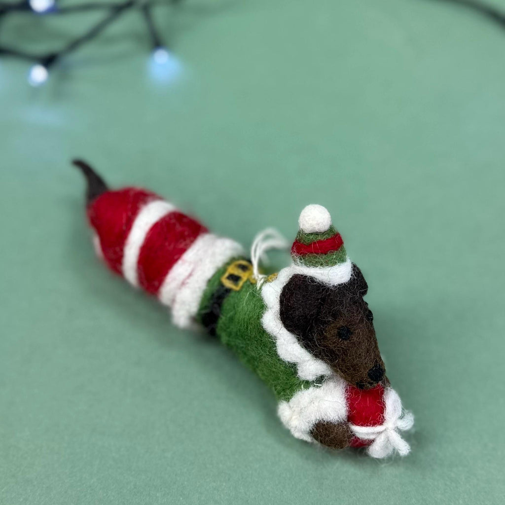 Personalised Sausage Dog Elf Bauble