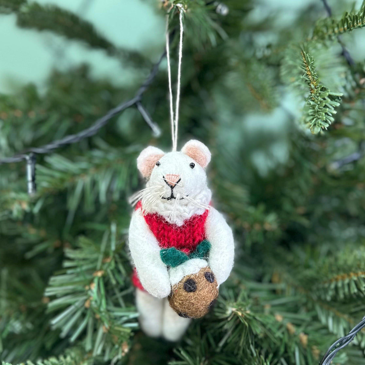Personalised Christmas Mouse With Christmas Pudding Bauble