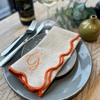 Embroidered Set Of Four Script Initial Scalloped Edge Napkins